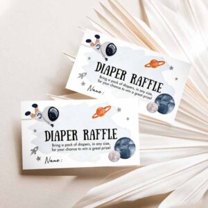 Outer Space Invitation, Outer Space Astronaut Diaper Raffle Ticket Baby Shower Orange Planets Galaxy Invitation