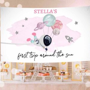 Outer Space Invitation, Outer Space Backdrop Banner Space Birthday, Girl First Birthday Invitation