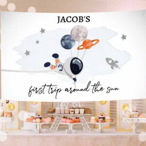 Outer Space Invitation, Outer Space Backdrop Orange Banner Space Birthday, Boy First Birthday Invitation