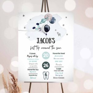 Outer Space Invitation, Outer Space Birthday, Milestone Sign Trip Around the Sun Boy 1st Birthday Invitation