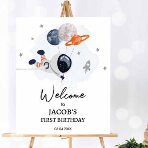 Outer Space Invitation, Outer Space Birthday, Welcome Sign 1st Birthday, Birthday Boy Galaxy Planets Trip Invitation
