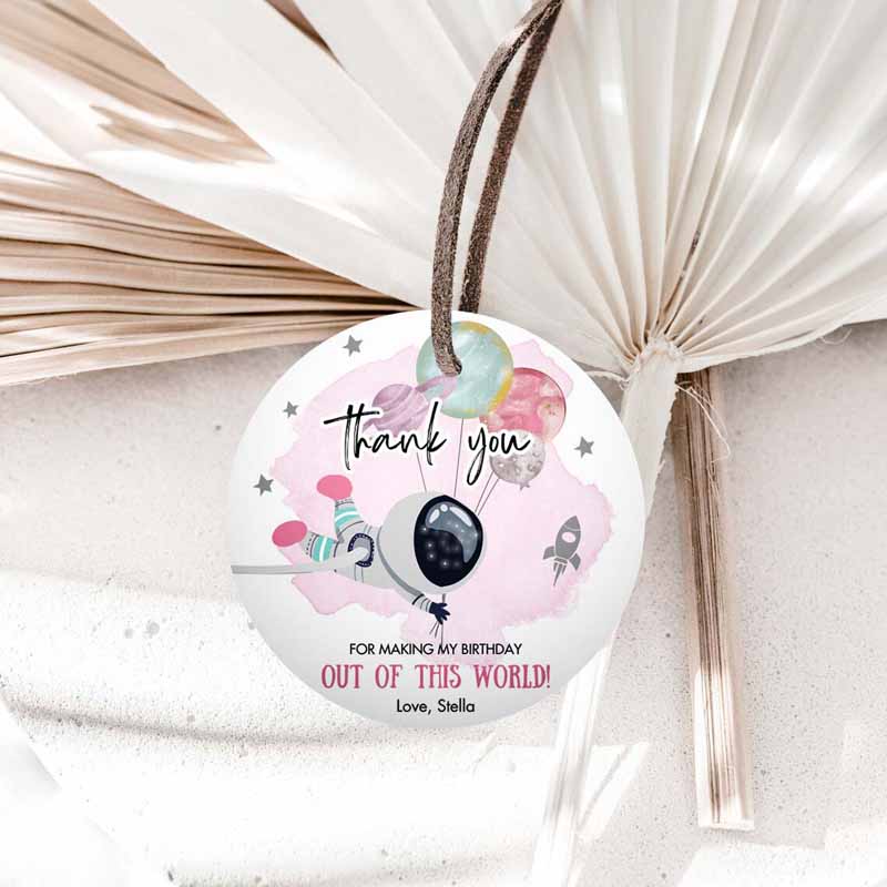1 editable outer space favor tags astronaut birthday thank you sticker girl space pink trip out of world planets template corjl printable 0366 1