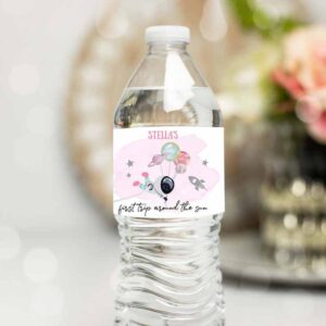 Outer Space Invitation, Outer Space Water Bottle Labels, Galaxy Party Decor Girl Space 1st Birthday Invitation