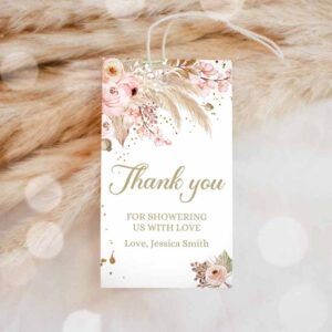 Boho Pampas Invitation, Pampas Grass Favor Tag, Baby Shower Thank You Tags Boho Tropical Invitation