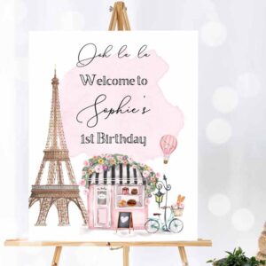Tea Party Invitation, Paris Birthday, Welcome Sign French Patisserie Tea Party, Birthday, Floral France Invitation