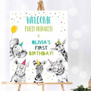 Party Animal Invitation, Party Animals Birthday, Welcome Sign Safari Animals Sign Welcome Jungle Sign Invitation