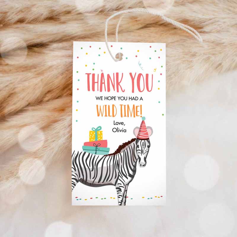 1 editable party animals favor tags wild one animals thank you tags safari zoo animals birthday wild time zebra gift tag digital corjl template 0142 1