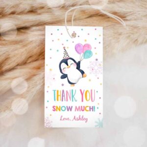 Winter Invitation, Penguin Favor Tag, Drive By Birthday Winter Onederland Snow Thank Invitation