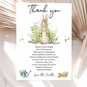 Rabbit Invitation, Peter Rabbit Baby Shower Thank You Card Gender Rustic Spring Invitation