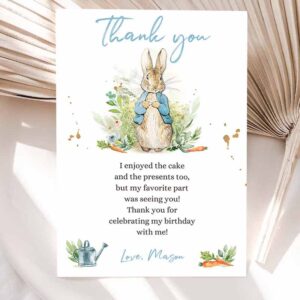 Rabbit Invitation, Peter Rabbit Birthday, Thank You Card Blue Boy Baby Shower Rustic Invitation