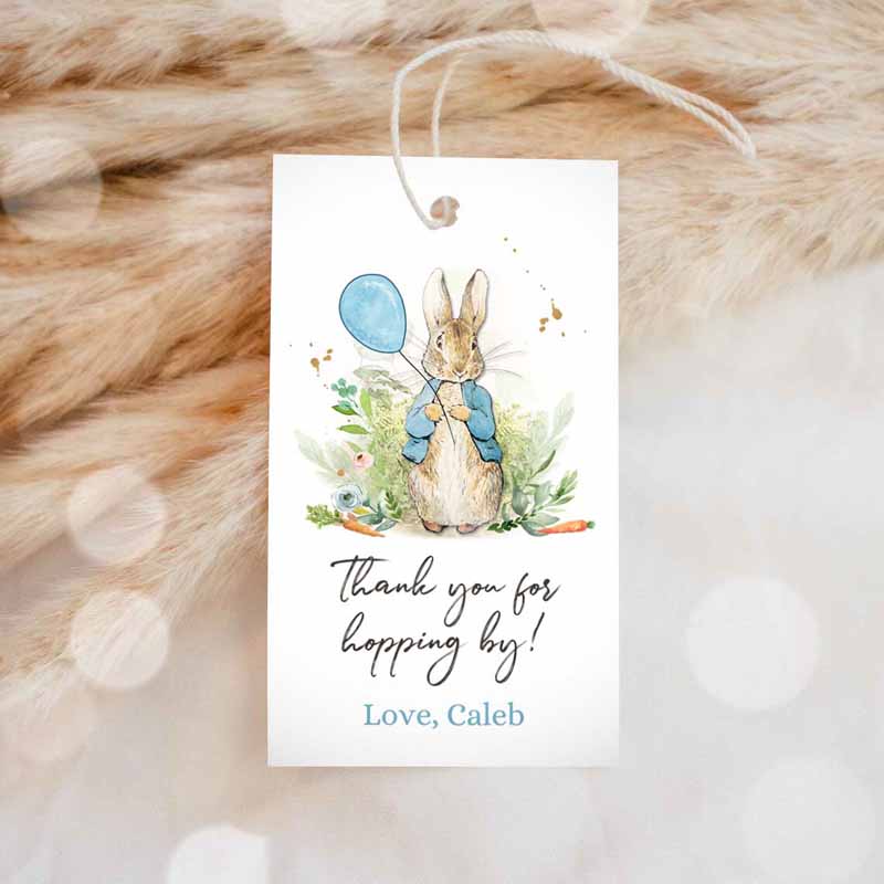 1 editable peter rabbit favor tags bunny thank you tags boy birthday labels thanks hopping by printable instant download corjl template 0351 1
