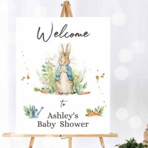 Rabbit Invitation, Peter Rabbit Welcome Sign Boy Baby Shower Welcome Peter Rabbit Watercolor Invitation