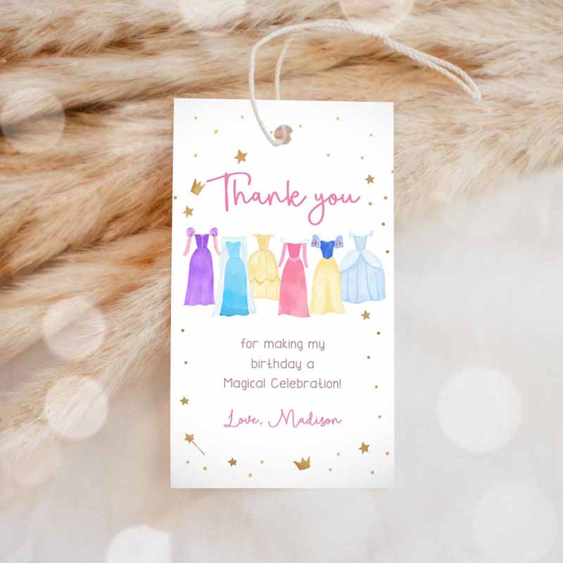 1 editable princess favor tags thank you girl birthday royal party princess dresses costume magical download corjl template printable 0462 1