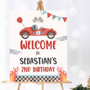 Racing Car Invitation, Race Car Welcome Sign Two Fast Birthday Party, Welcome Sign Red Race Car 2nd BirthdayGrowing Up Two Fast Party Invitation