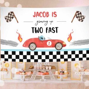 Fast One Invitation, Racing Car Backdrop Banner Growing Up Two Fast Birthday, Boy 2nd Invitation