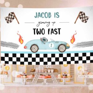 Fast One Invitation, Racing Car Backdrop Banner Growing Up Two Fast Birthday, Boys 2nd Invitation