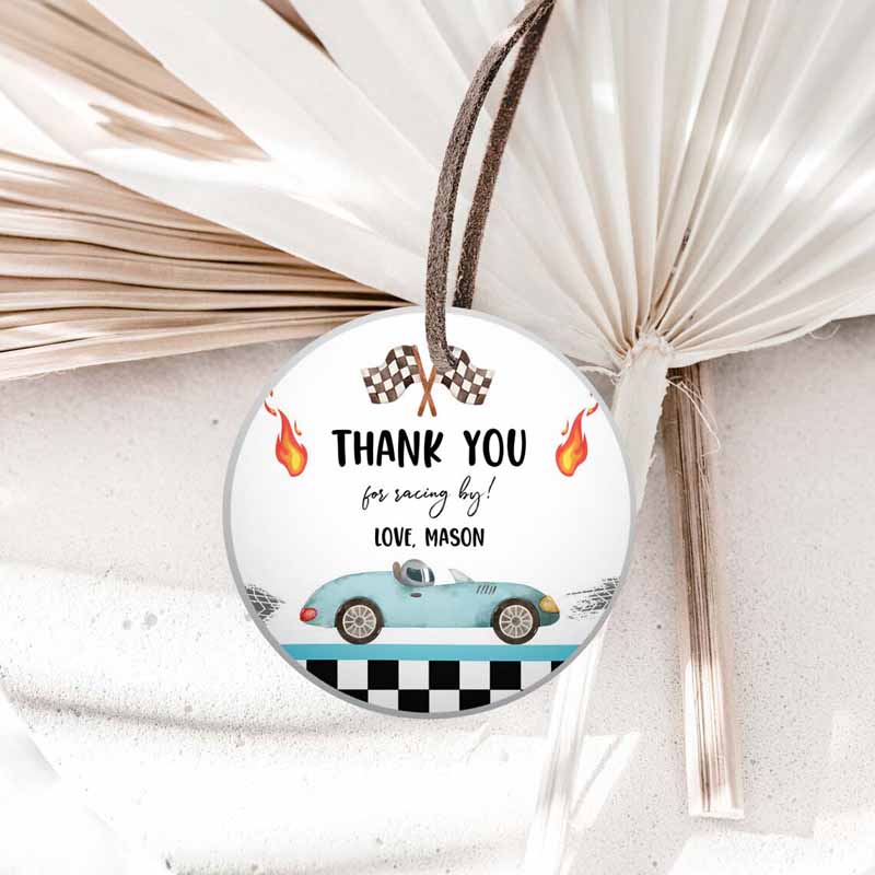 1 editable racing favor tags race car birthday thank you label two fast 2 curious stickers blue race car 2nd template corjl printable 0424 1