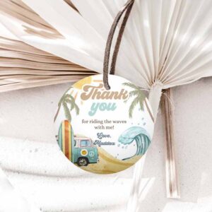 Surfing Invitation, Retro Surf Favor Tag, 1st Birthday, Birthday The Big One Thank you Invitation