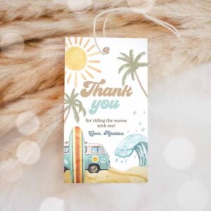 Surfing Invitation, Retro Surf Favor Tag, 1st Birthday, Birthday The Big One Thank you Invitation