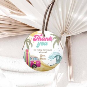 Surfing Invitation, Retro Surf Favor Tags, 1st Birthday, Birthday The Big One Thank you Invitation