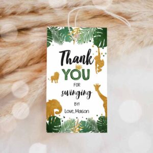 Wild One Invitation, Safari Animals Favor Tags, Thank You for Swinging By Wild One Invitation