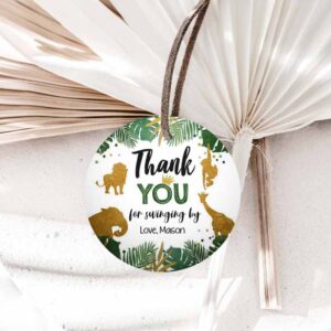Wild One Invitation, Safari Animals Thank You Tags Wild One Jungle Zoo Black Gold Invitation