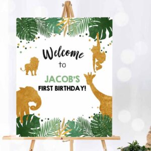 Wild One Invitation, Safari Animals Welcome Sign Wild One Poster Zoo Jungle Boy First Birthday Invitation