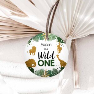 Wild One Invitation, Safari Animals Wild One Tags Thank You Tag Jungle Zoo Black Invitation