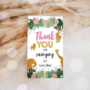 Wild One Invitation, Safari Favor Tags, Wild One Animals Thank you tags Swinging By Invitation