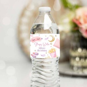 Slumber Invitation, Sleepover Birthday Party, Water Bottle Labels, Slumber Party Decor Girl Pink Invitation