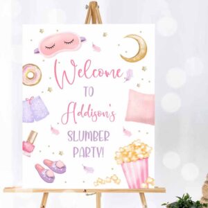 Pajama Party Invitation, Sleepover Birthday, Welcome Sign Slumber Party, Poster Pajamas Movie Night Sign Invitation