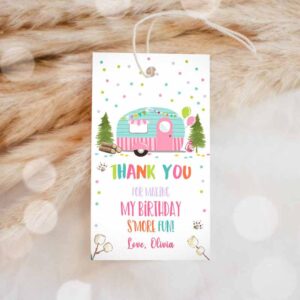 Camper Invitation, S'more Fun Favor Tags, Thank you Happy Camper Birthday Party, Favor Invitation