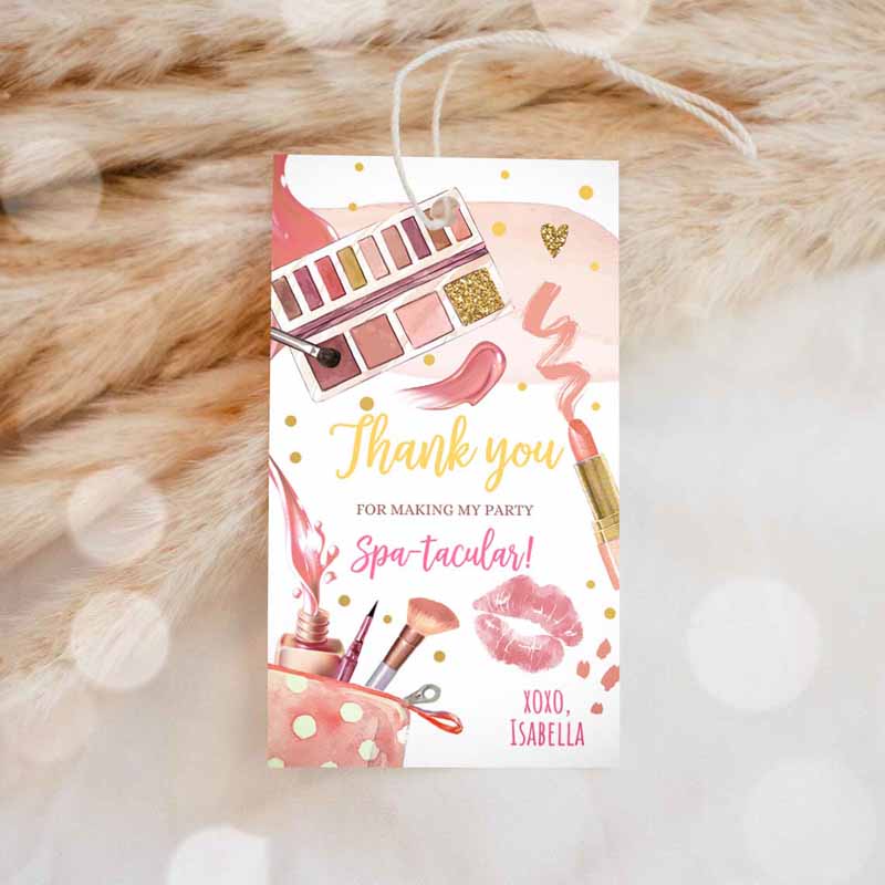 1 editable spa party favor tag glamour party thank you tags spa birthday girl make up party glam pink gift tag digital corjl template 0420 1