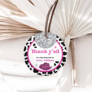 Cowgirl Invitation, Space Cowgirl Birthday Party, Circle Square Favor Tag, Pink Disco Cowgirl Invitation