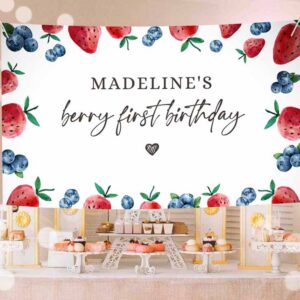 Berry Sweet Invitation, Strawberry Blueberry Backdrop Banner Girl Strawberries Berry Sweet Invitation