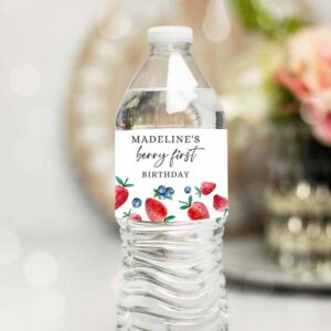 Berry Sweet Invitation, Strawberry Blueberry Water Bottle Labels Berry Sweet Invitation