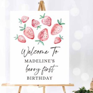 Farm Animal Invitation, Strawberry Welcome Sign Strawberry Birthday Party, Welcome Farmers Market Girl Berry Invitation