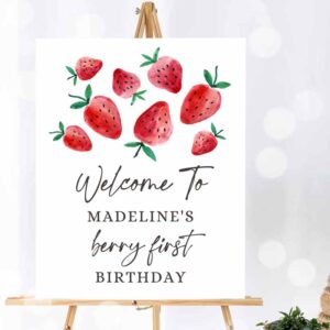 Farm Animal Invitation, Strawberry Welcome Sign Strawberry Birthday, Welcome Farmers Market Girl Berry First Birthday Invitation