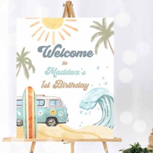 Surfing Invitation, Surf Birthday, Welcome Sign Boy The Big One Surf's Up Birthday Invitation