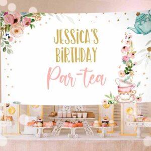 Tea Party Invitation, Tea Birthday, Backdrop Tea for Two Birthday, Girl Pink Gold Floral Invitation