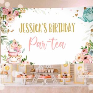 Tea Party Invitation, Tea Birthday Party, Backdrop Tea for Two Birthday, Girl Pink Gold Invitation