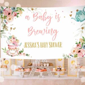Tea Party Invitation, Tea Party, Baby Shower Backdrop Baby is Brewing Girl Pink Gold Invitation