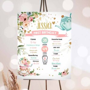 Tea Party Invitation, Tea Party, Birthday, Milestones Sign Par-tea Tea for Two Girl 1st Birthday Invitation