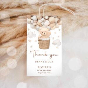 Teddy Bear Invitation, Teddy Bear Hot Air Balloon Baby Shower Favor Tags, Gender Invitation