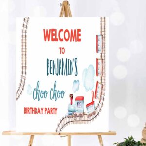 Train Invitation, Train Birthday, Backdrop Banner Train Party, Railroad Vintage Train Welcome Sign Invitation
