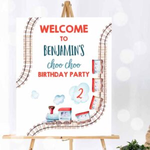 Train Invitation, Train Birthday, Welcome Sign Boy Train Party, Railroad Vintage Train Sign Invitation