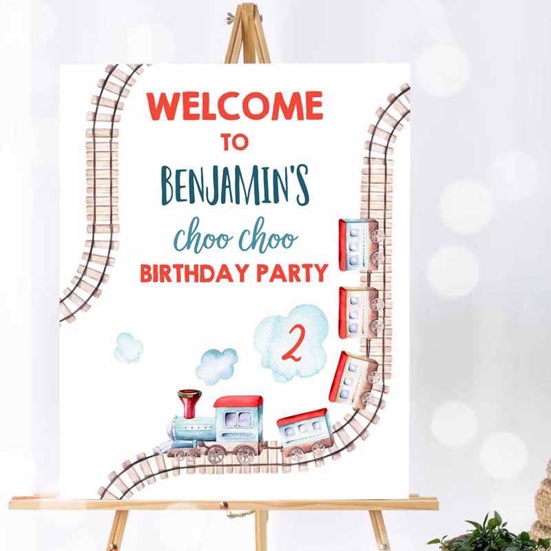 1 editable train birthday welcome sign boy train party railroad vintage train sign welcome transportation template printable corjl 0149 1