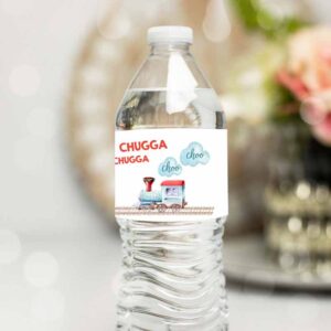 Train Invitation, Train Water Bottle Labels, Boy Birthday, Train Decor Red Blue Bottle Invitation