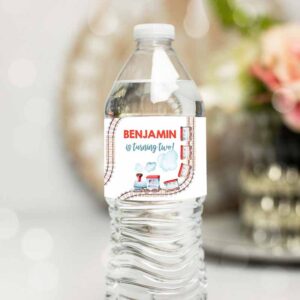 Train Invitation, Train Water Bottle Labels, Train Birthday Red Blue Bottle Wrap Invitation
