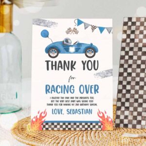 Racing Car Invitation, Two Fast Birthday, Thank You Card Blue Race Car Thank You Invitation